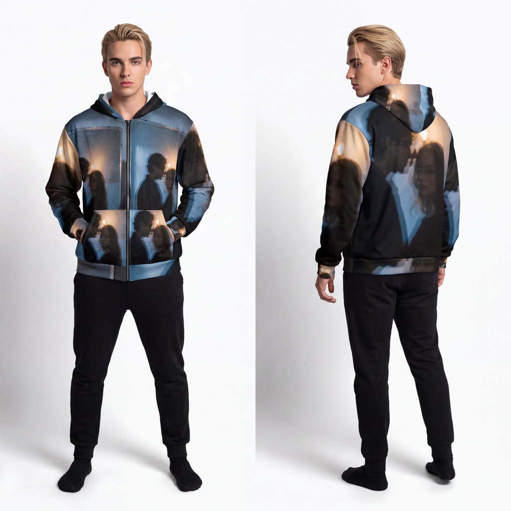 Men's Midnight Shadow Zip Hoodie - Cinematic Cozy Outerwear...