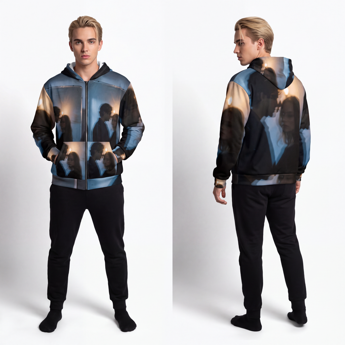 Men's Midnight Shadow Zip Hoodie - Cinematic Cozy Outerwear...