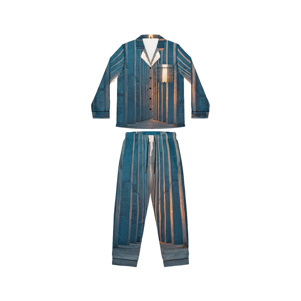 Women's Satin Pajamas with Concrete Monolith Art