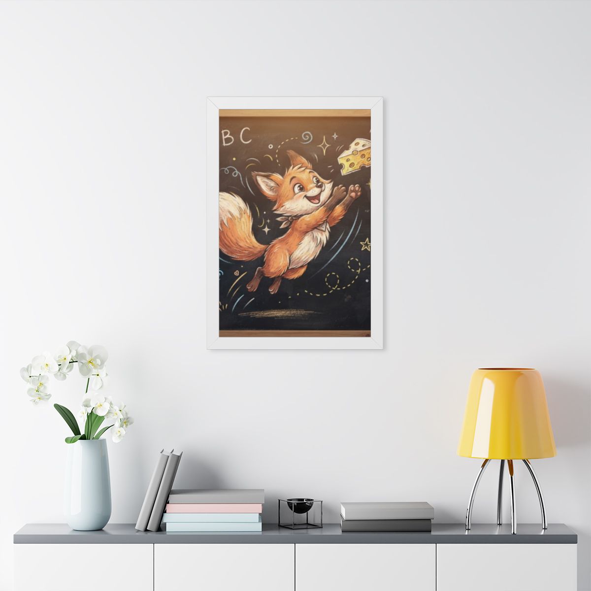 Framed Vertical Poster - Playful Fox Wall Decor — White... |...