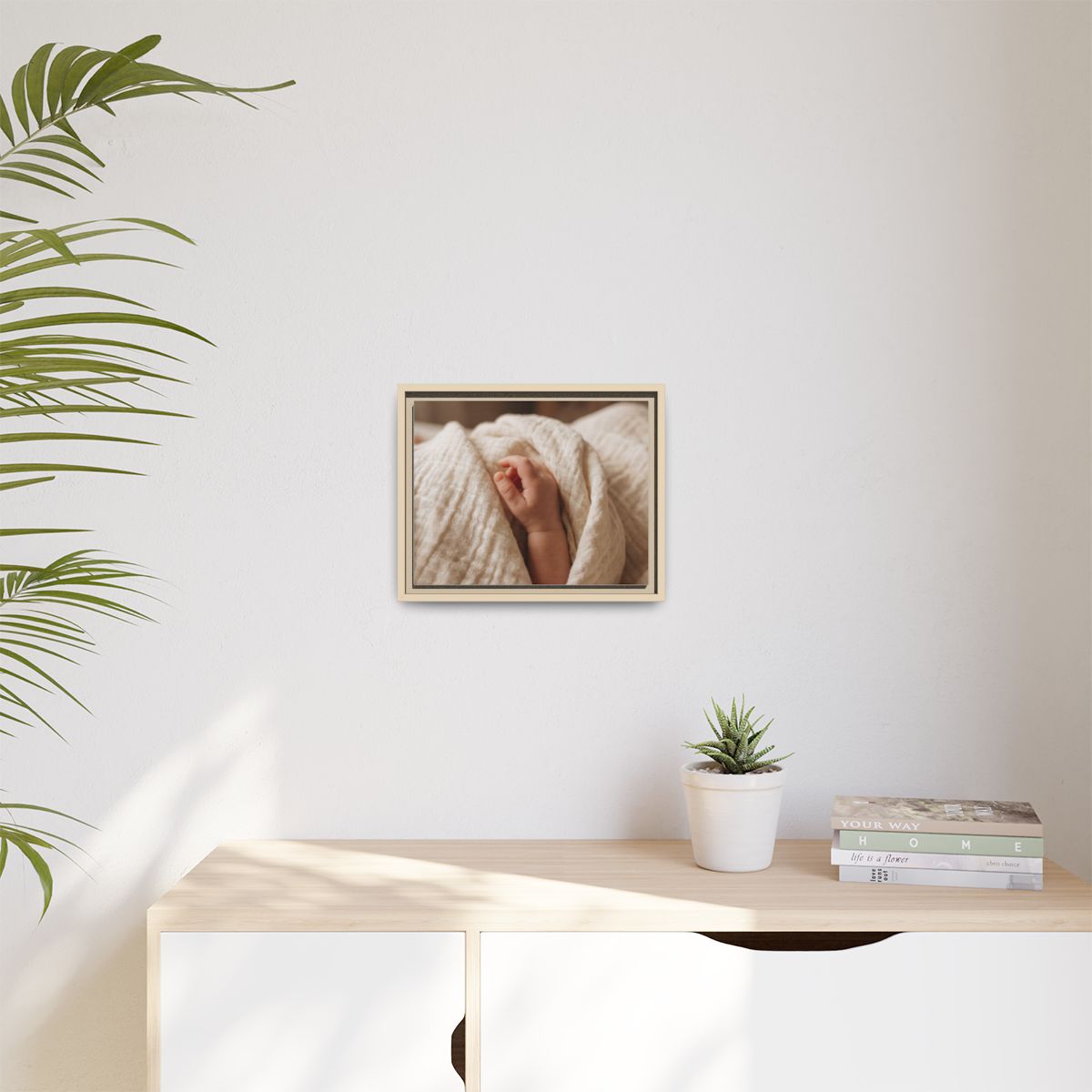 Matte Canvas, Framed - Tender Newborn Hand in Soft Muslin......