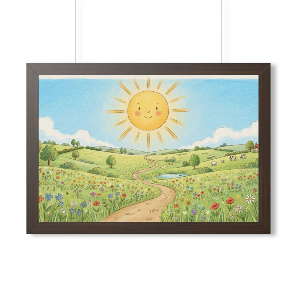 Framed Horizontal Poster - Sunny Meadow Panorama — Walnut......