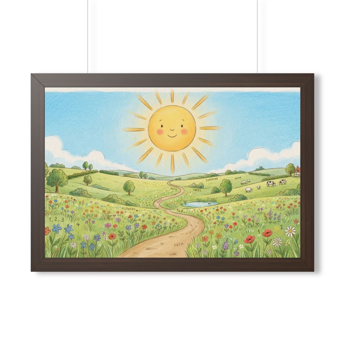 Framed Horizontal Poster - Sunny Meadow Panorama — Walnut......