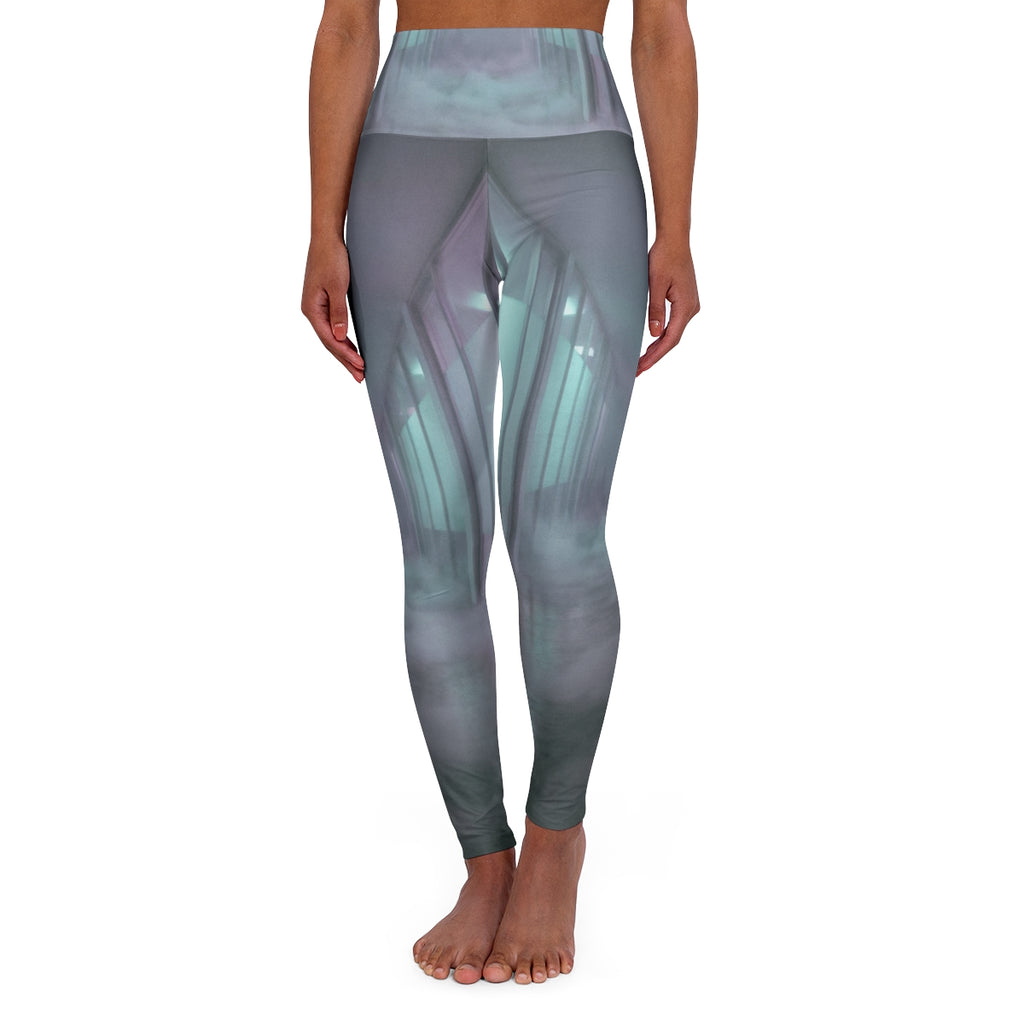 High Waisted Yoga Leggings - Liminal Corridor Fog Art Print...