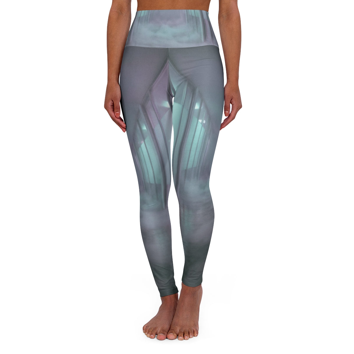 High Waisted Yoga Leggings - Liminal Corridor Fog Art Print...