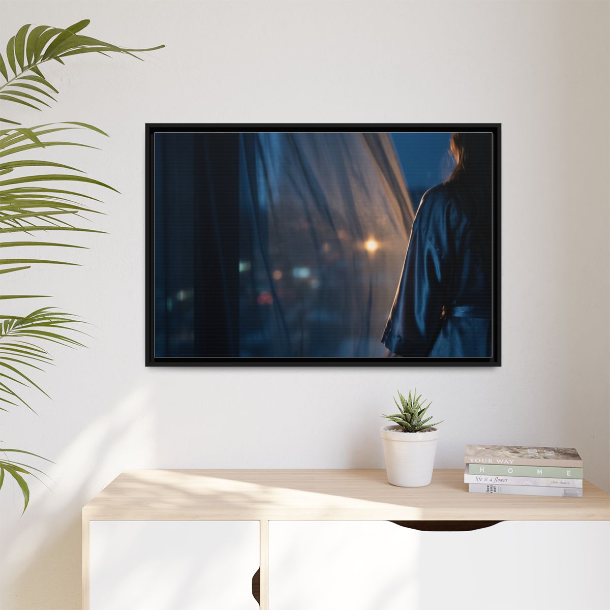 Matte Canvas, Framed - Nocturnal Solitude Silhouette — Black...