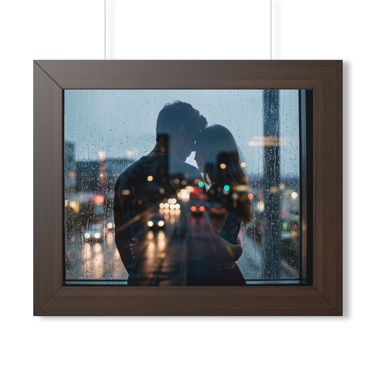 Framed Horizontal Poster - Rainy City — Walnut (14×11... |...
