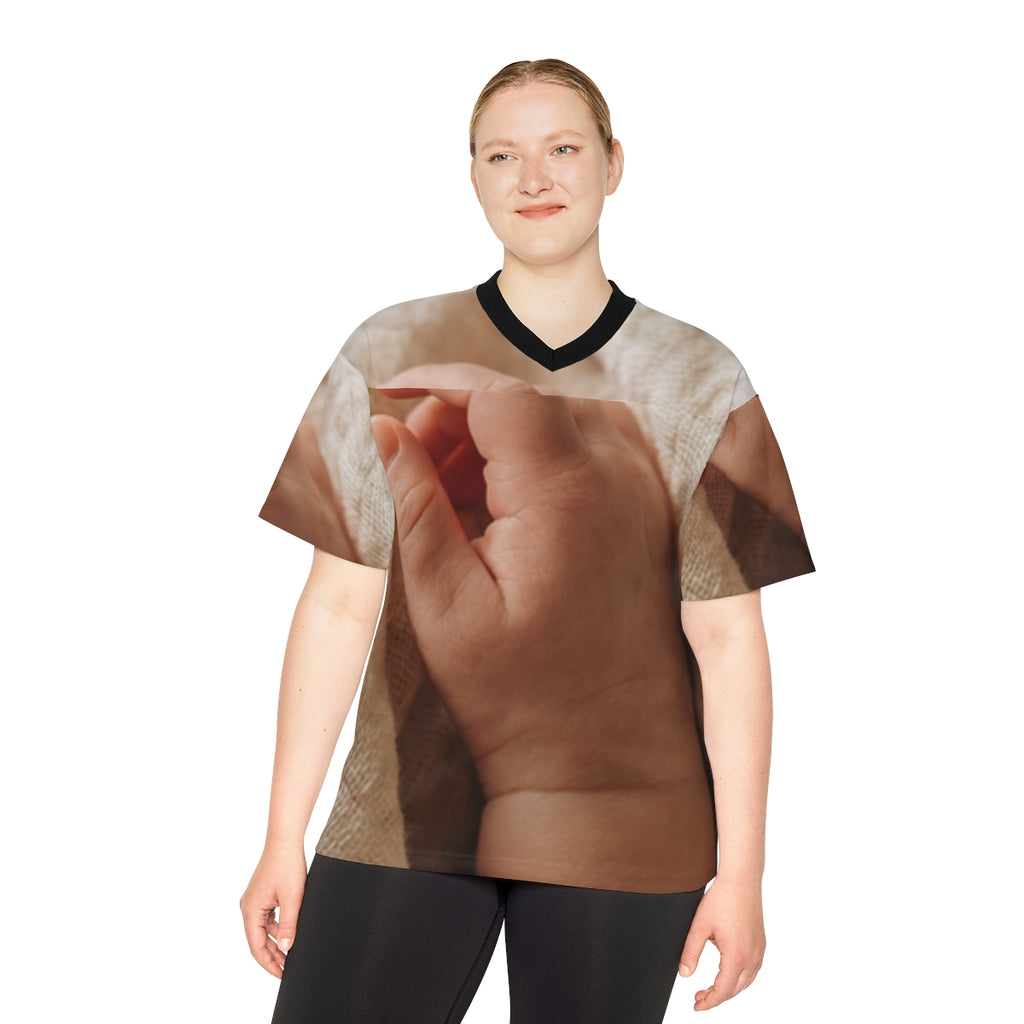 Unisex Football Jersey - Tender Newborn Hand in Soft Muslin...
