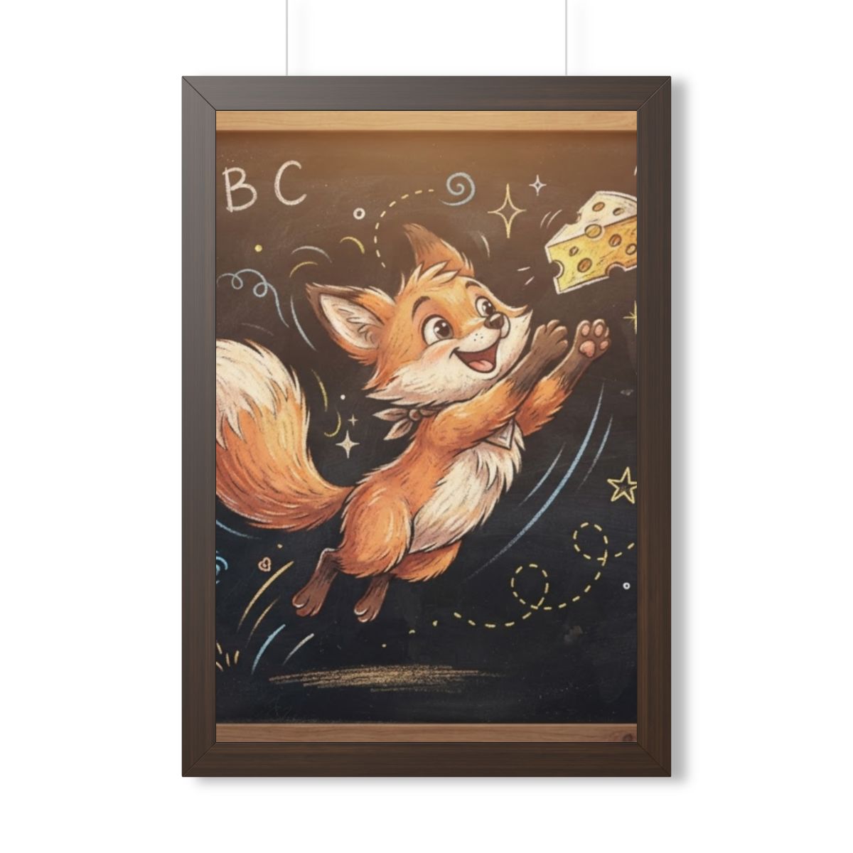 Framed Vertical Poster - Playful Fox Wall Decor — Walnut......