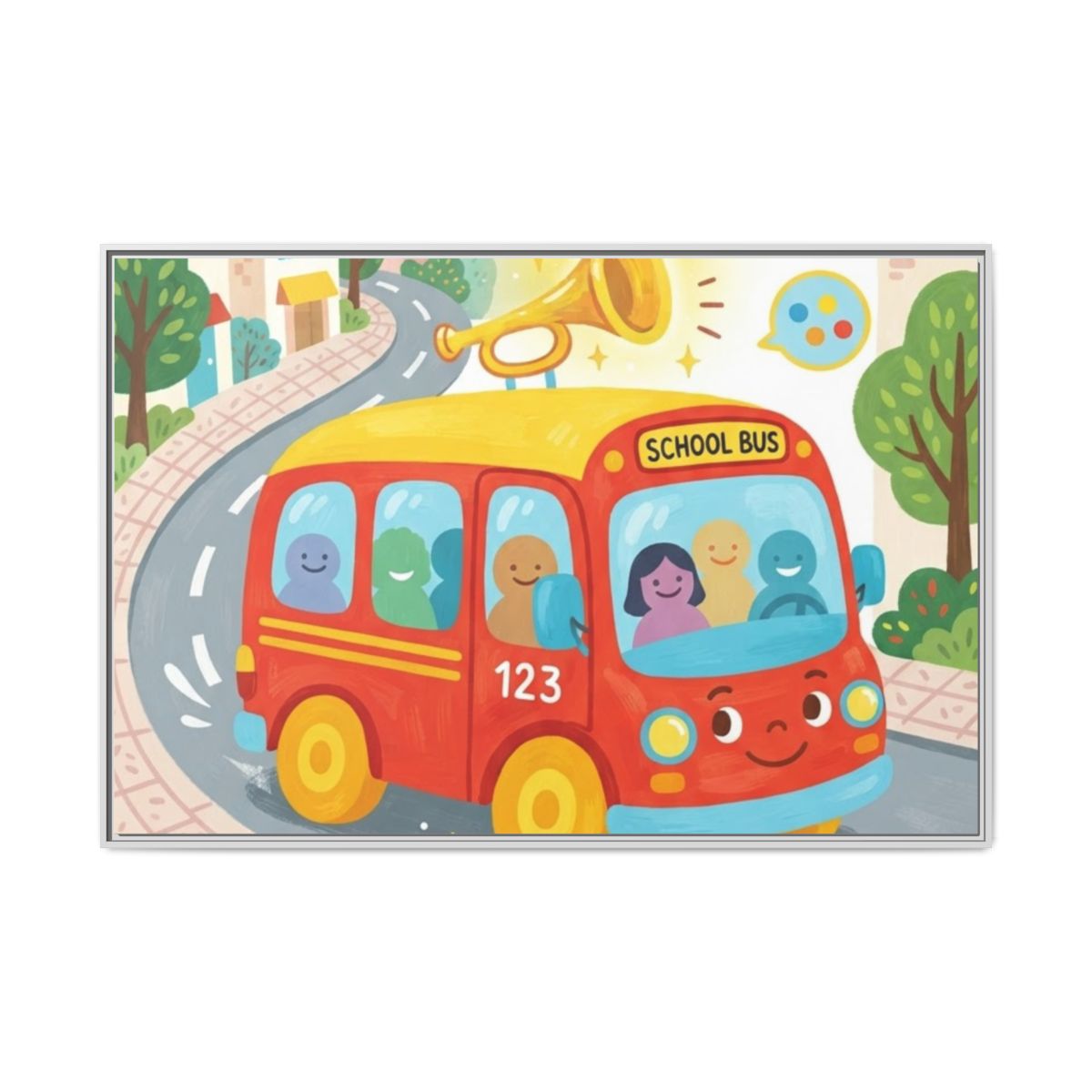 Matte Canvas - Framed Bus Town Canvas Art — White / 1.25"......