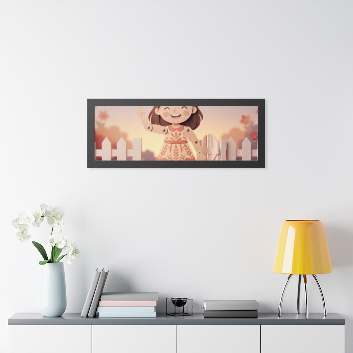 Framed Horizontal Poster - Garden Girl Gate — Black (14×11...