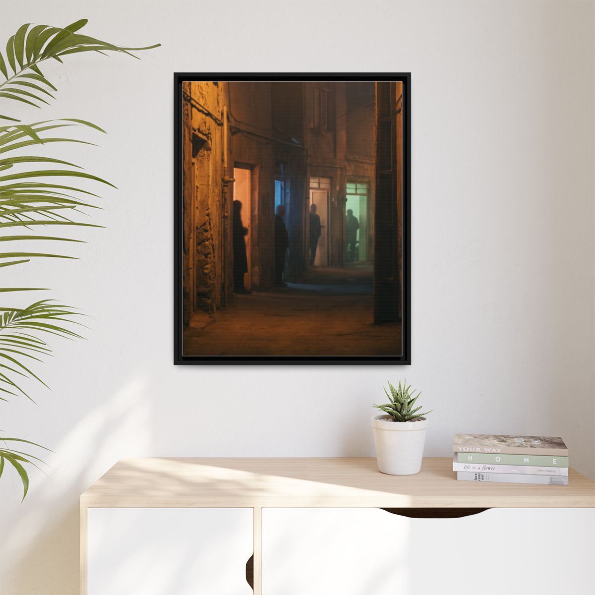 Matte Canvas, Framed - Shadowed Alleyway Mystery Art Print...