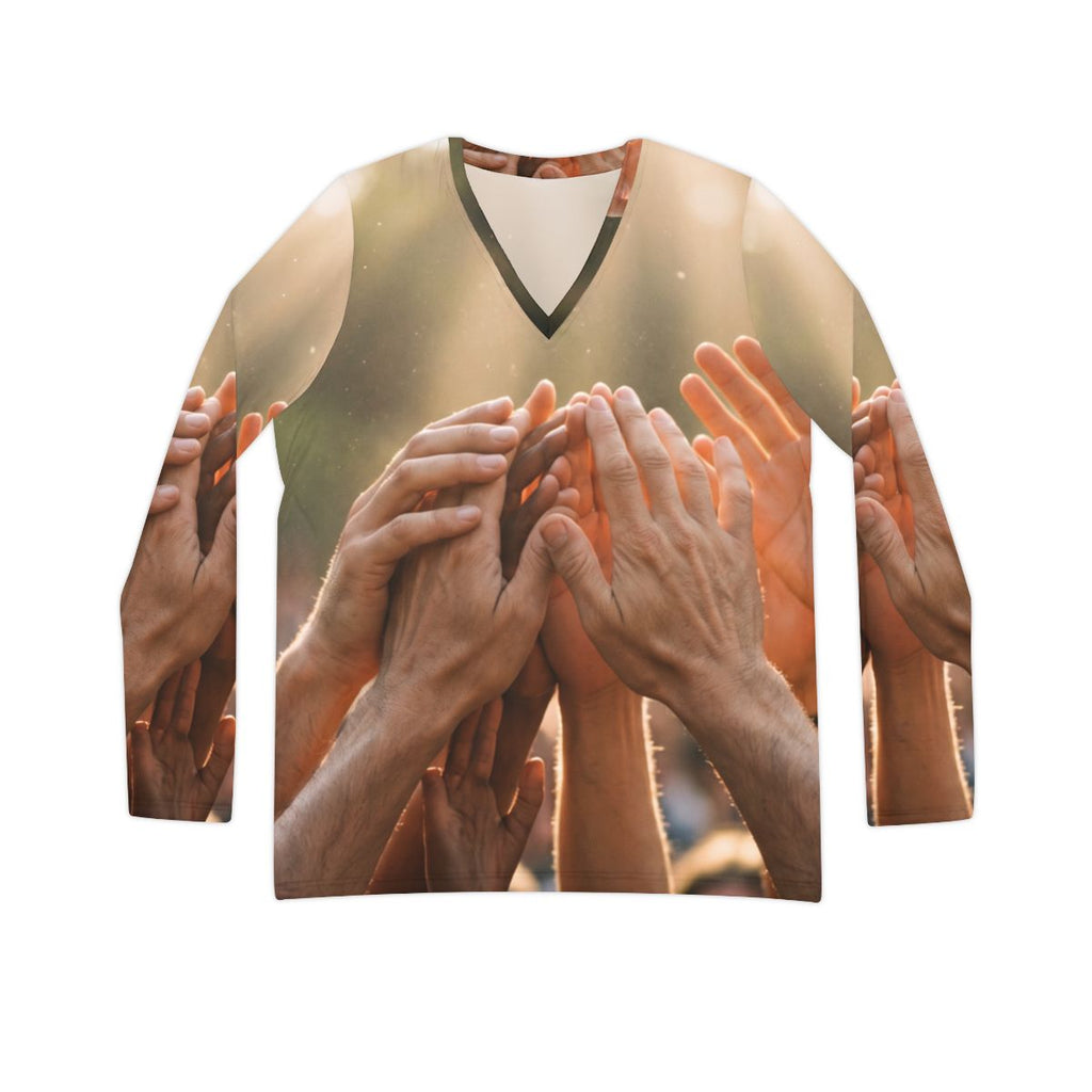 Women's Long Sleeve V-neck Shirt - Golden Rays of Unity Wall...
