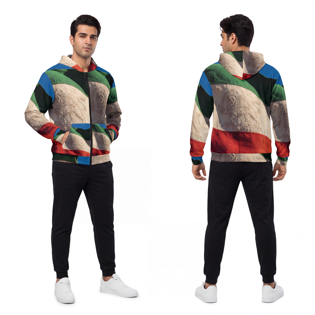 Men's Zip Hoodie - Vintage Lion & Sun Zip Up | Echovira...