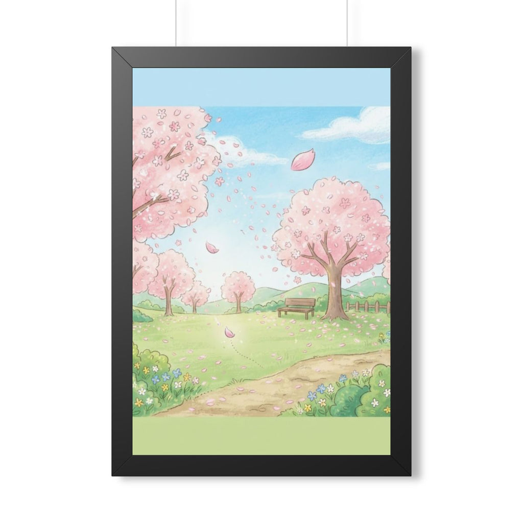 Framed Vertical Poster - Spring Blossom Meadow Art — Black...