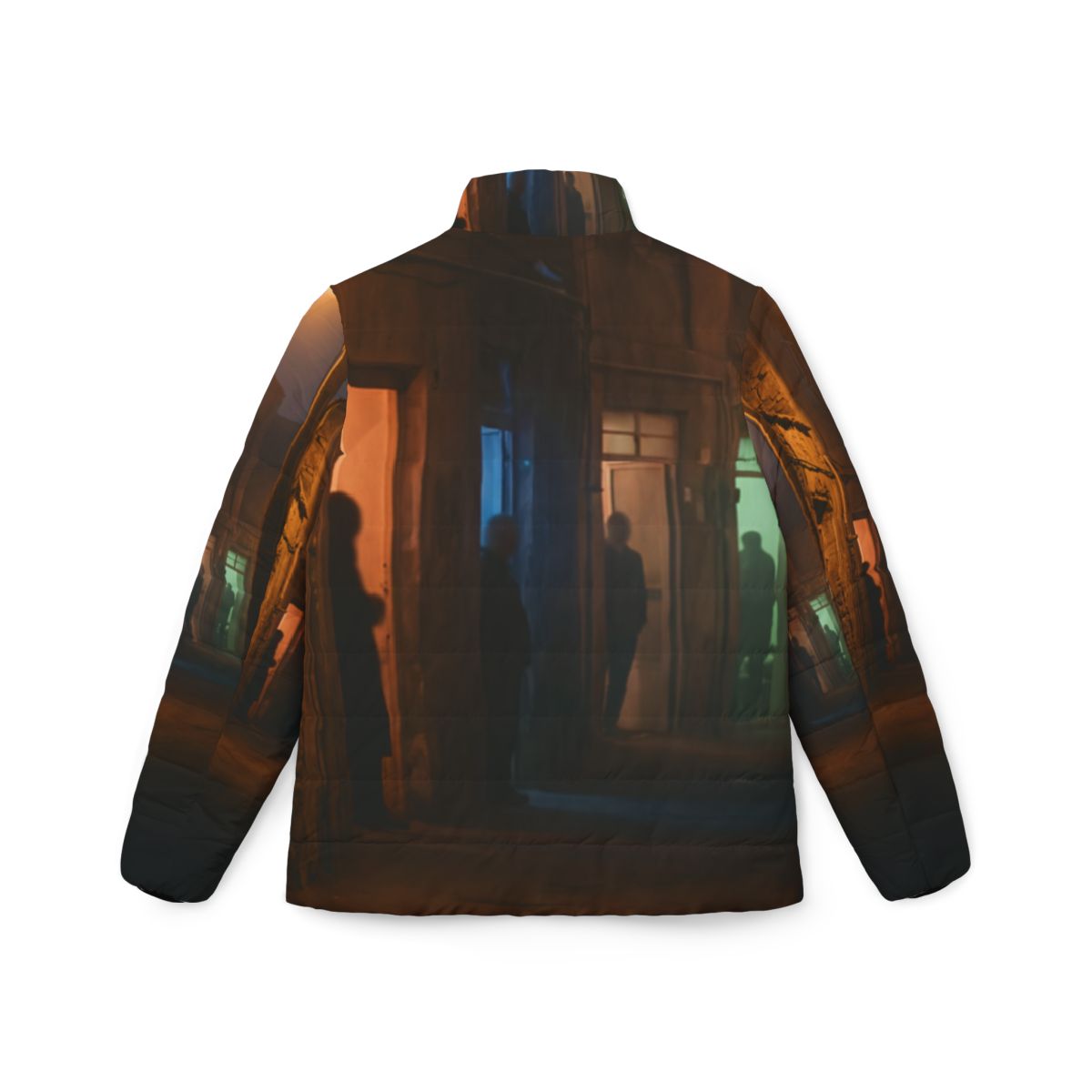 Women's Puffer Jacket - Shadowed Alleyway Mystery Art Print...