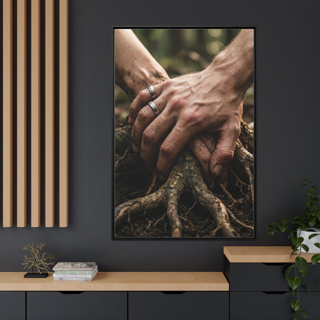 Portrait Matte Canvas, Black Frame Forest Hands