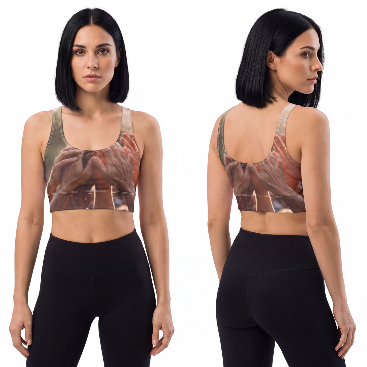 Polyester Sports Bra - Golden Rays of Unity Wall Art |...