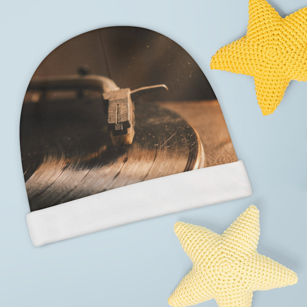 Baby Beanie with Vintage Turntable Art
