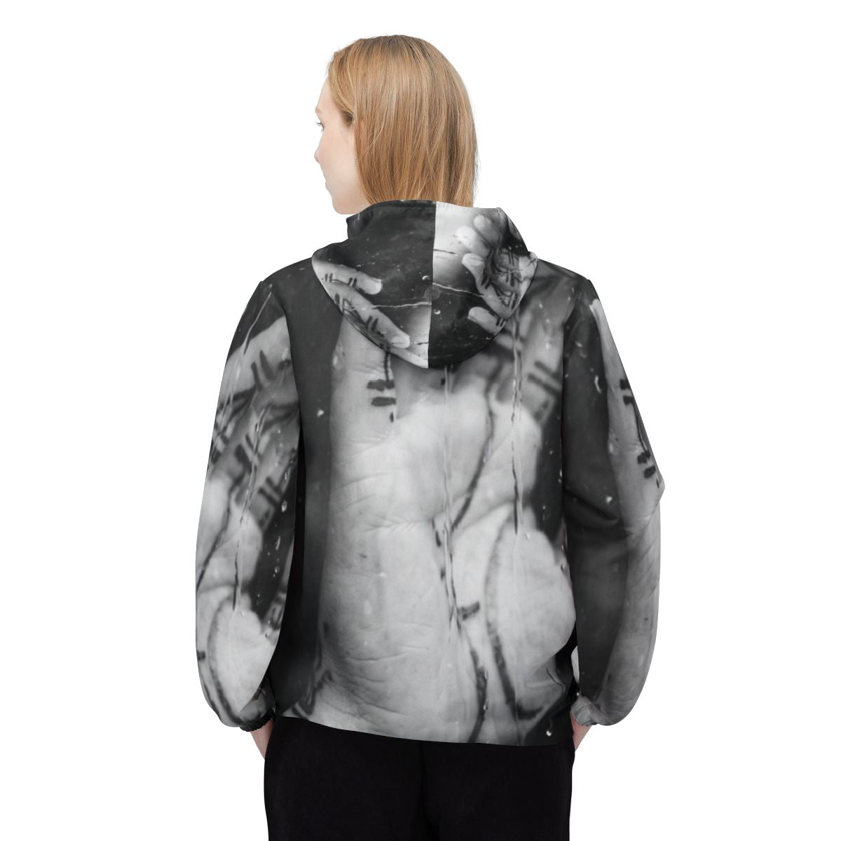 Unisex Windbreaker Jacket - Melancholy Rain Black and White...