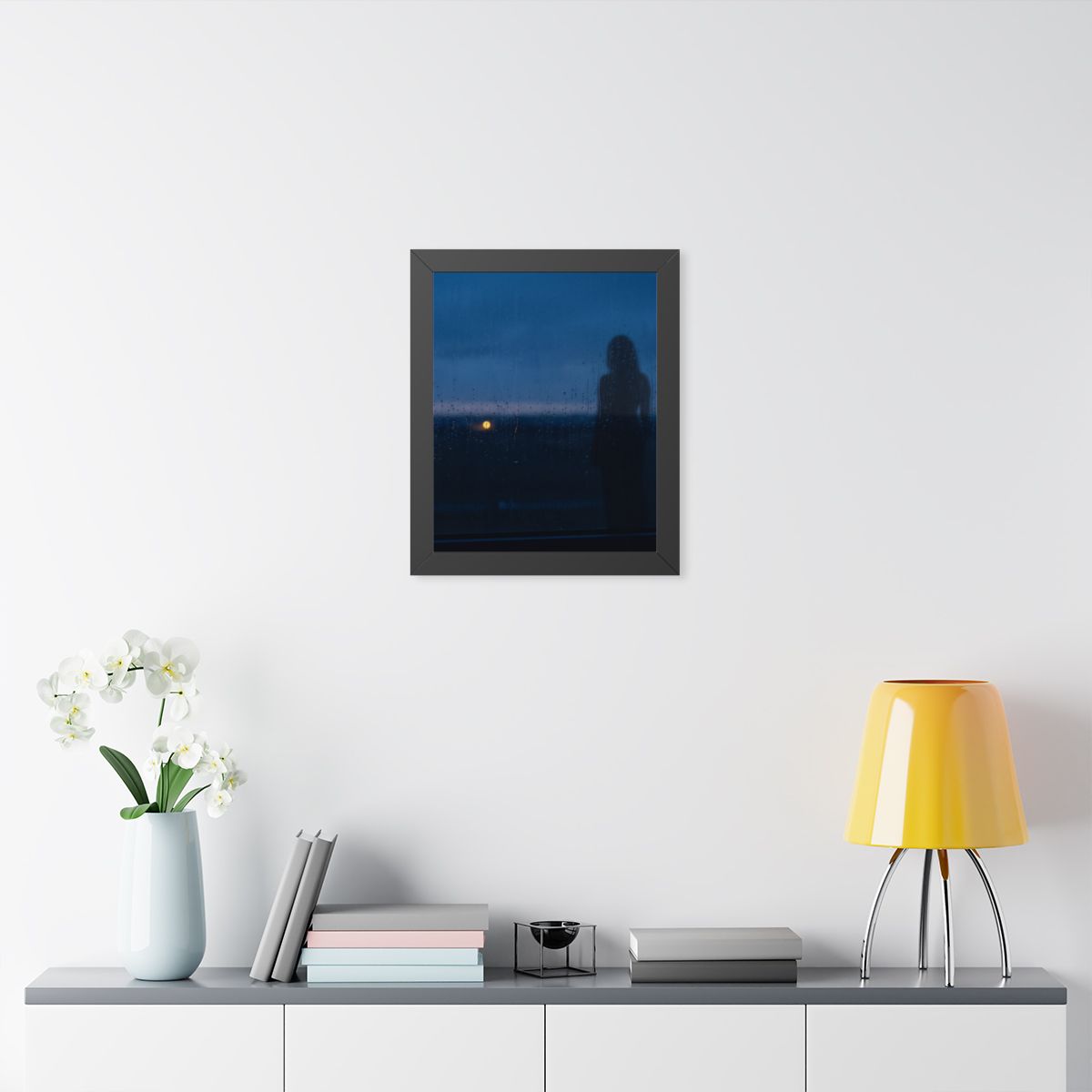 Framed Vertical Poster - Rainy Dusk Silhouette — Black... |...