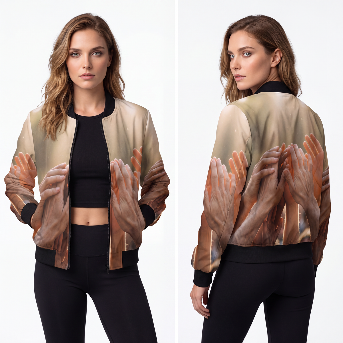 Women's Bomber Jacket - Golden Rays of Unity Wall Art |...