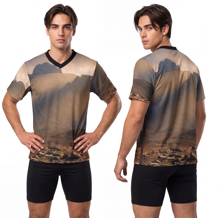 Men's Unisex Football Jersey - Ancient Stone Column Mountain Sunset Art