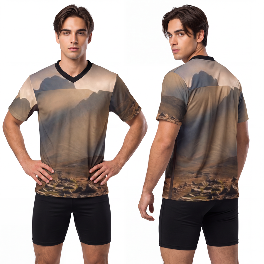 Men's Unisex Football Jersey - Ancient Stone Column Mountain Sunset Art