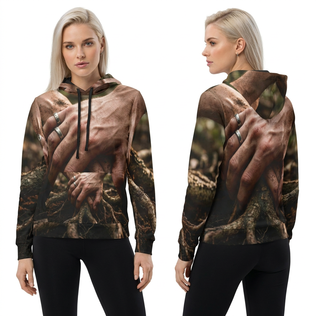 Women's Athletic Hoodie with Forest Root Art
