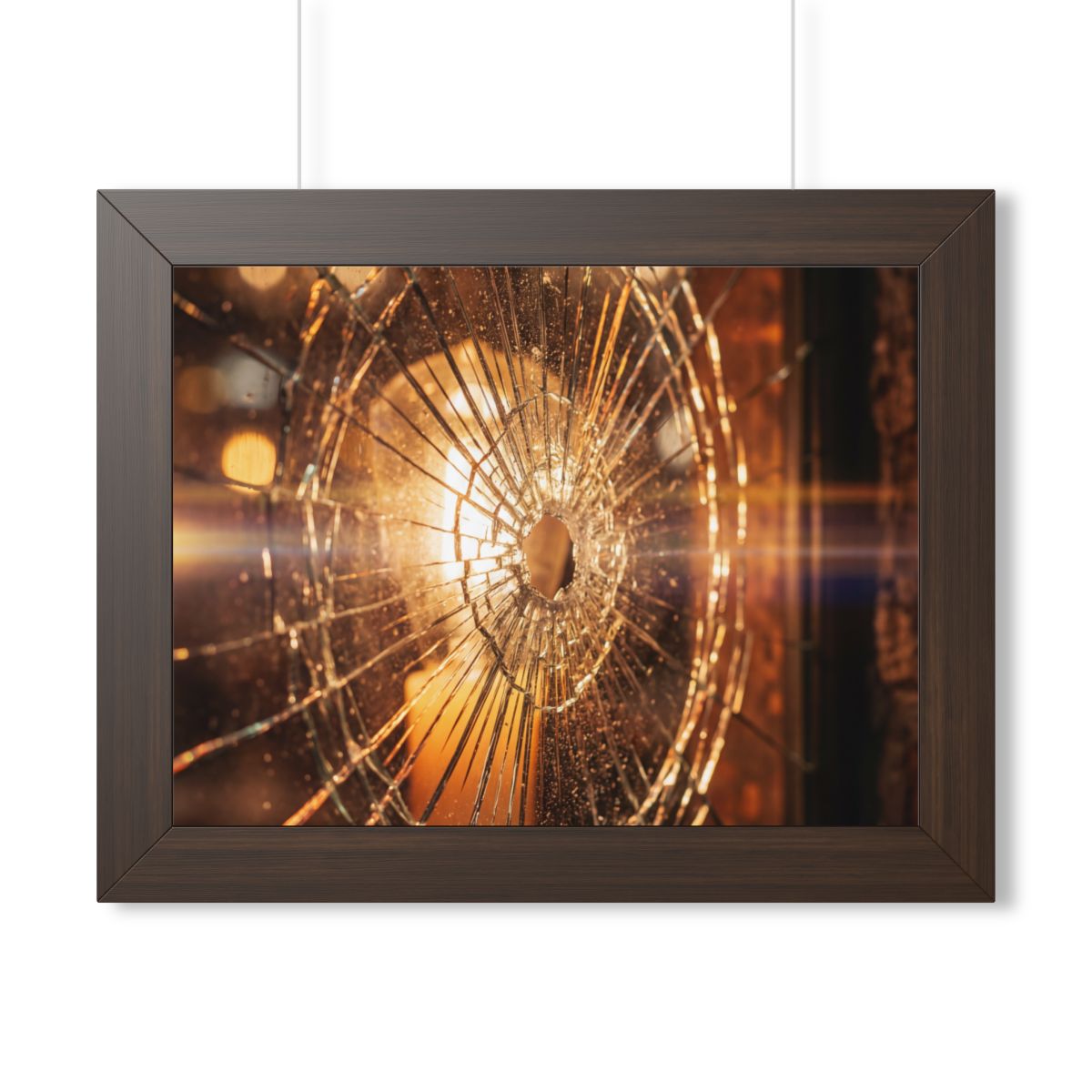 Framed Horizontal Poster - Shattered Amber Glass Art —... |...