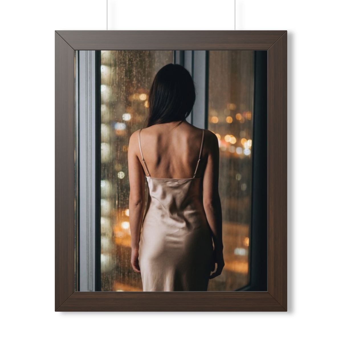 Framed Vertical Poster - Shimmering Rainscape — Walnut... |...