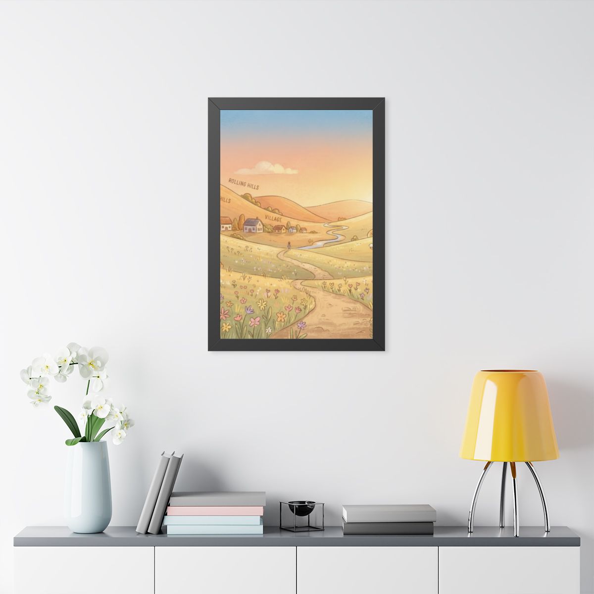 Framed Vertical Poster - Sunset Valley Vista — Black (11×14...