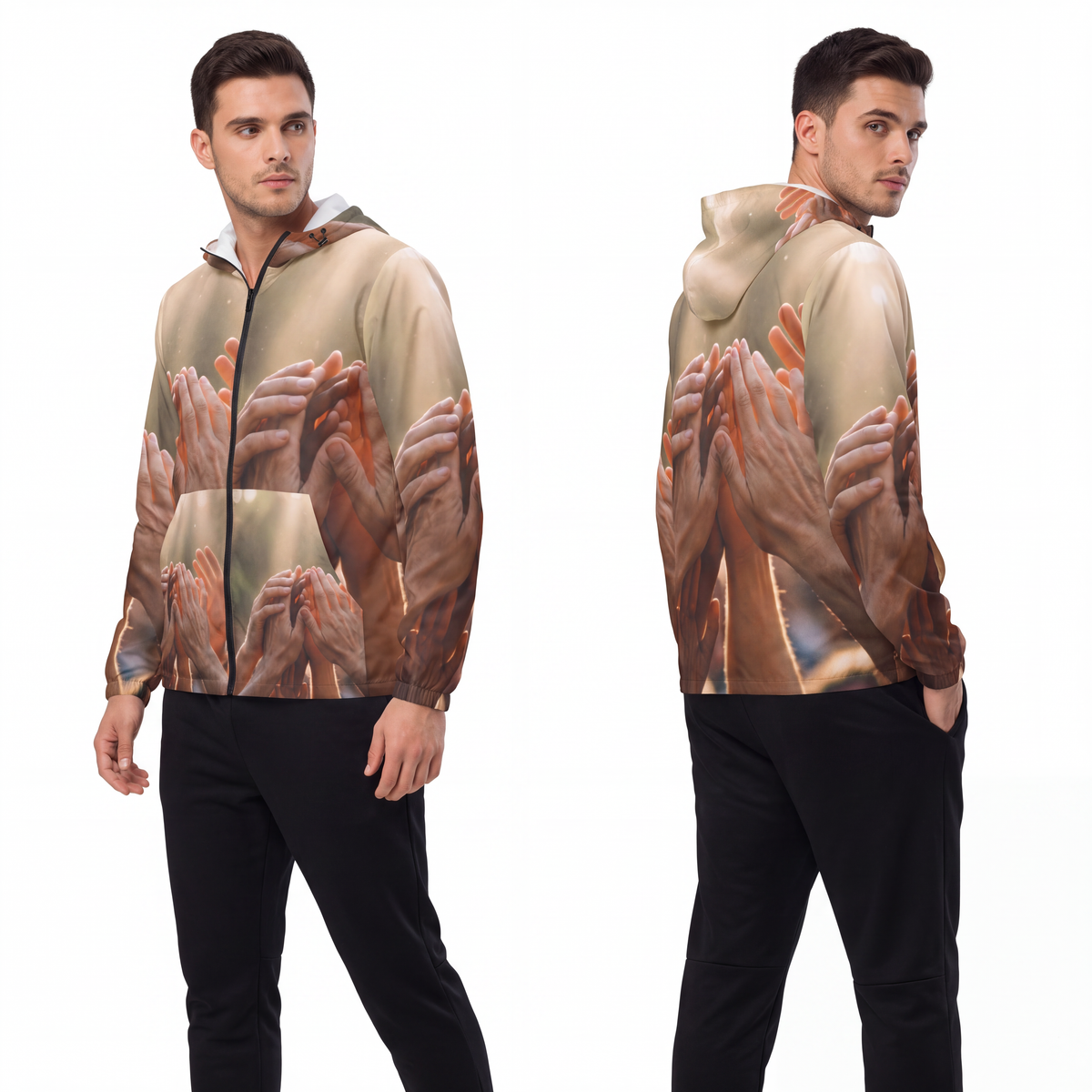 Men's Unisex Windbreaker Jacket - Golden Rays of Unity Wall...