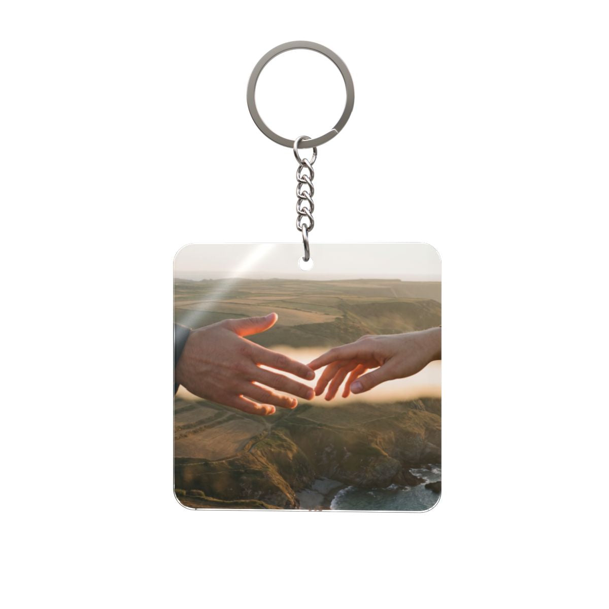 Square Keychain - The Infinite Touch | Ethereal Coastal Art...