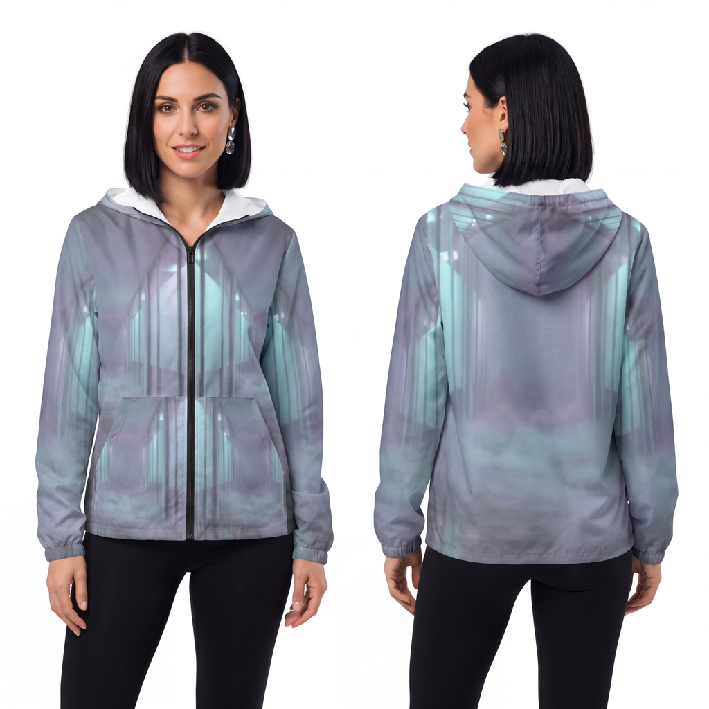 Unisex Windbreaker Jacket - Liminal Corridor Fog Art Print |...