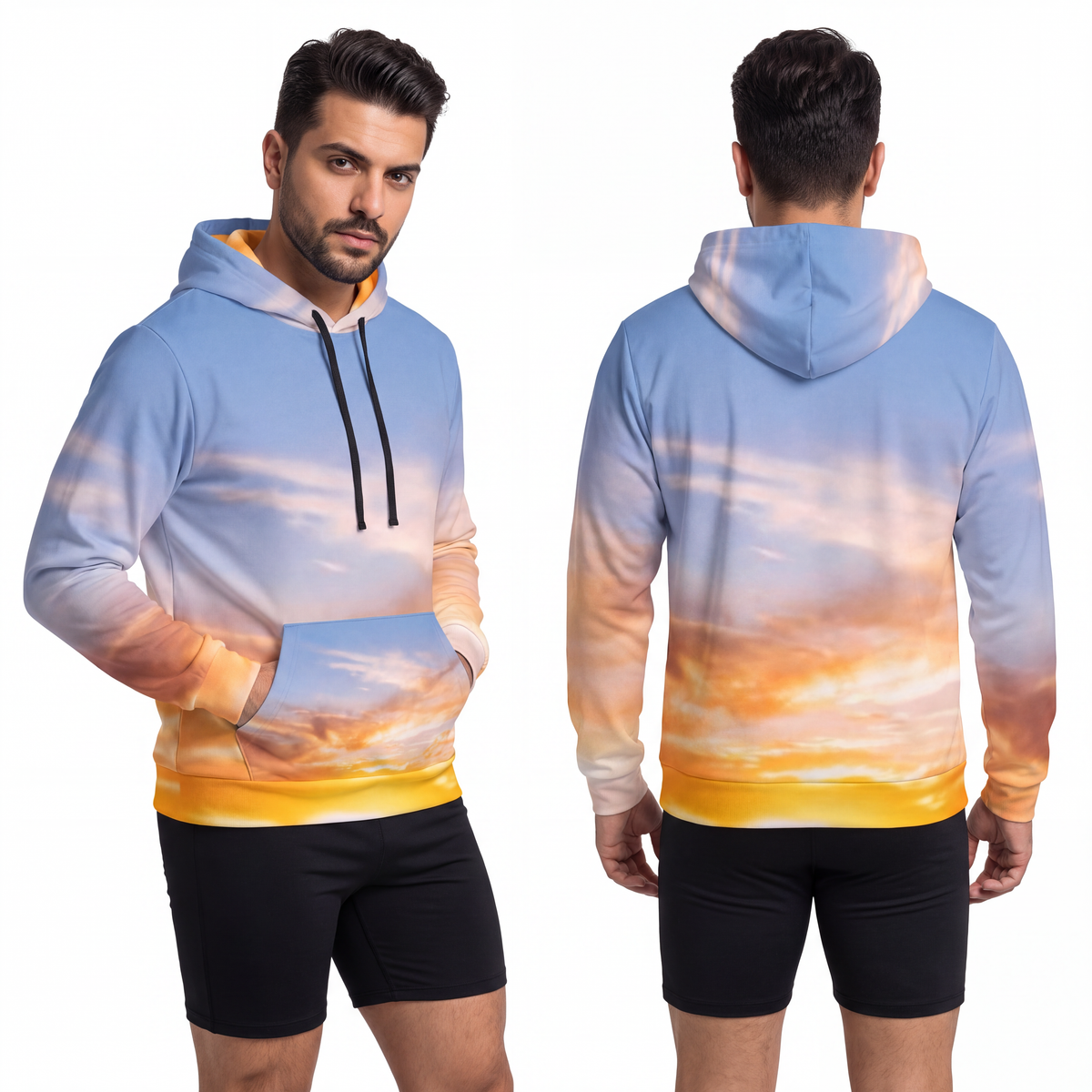 Men's Athletic Hoodie - Sunset Mountain Trail | Echovira...
