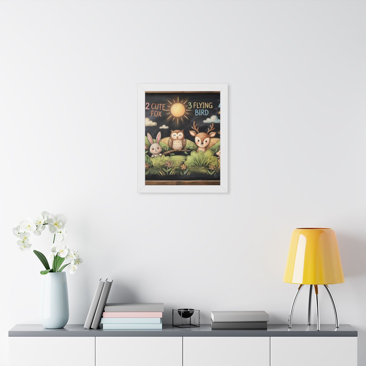 Framed Vertical Poster - Woodland Friends Meadow — White......