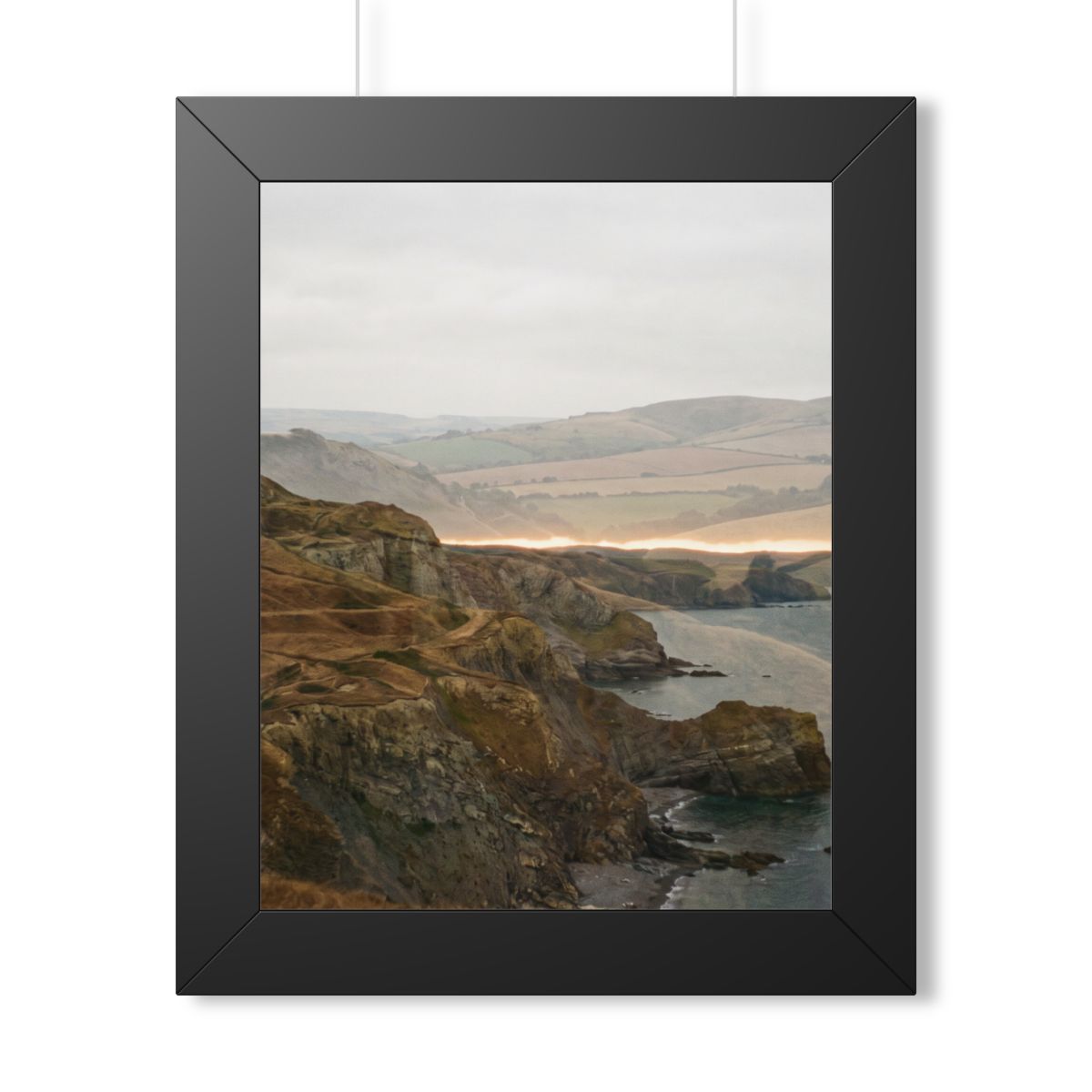 Framed Vertical Poster - Moody Coastal Cliffs Horizon Art —...
