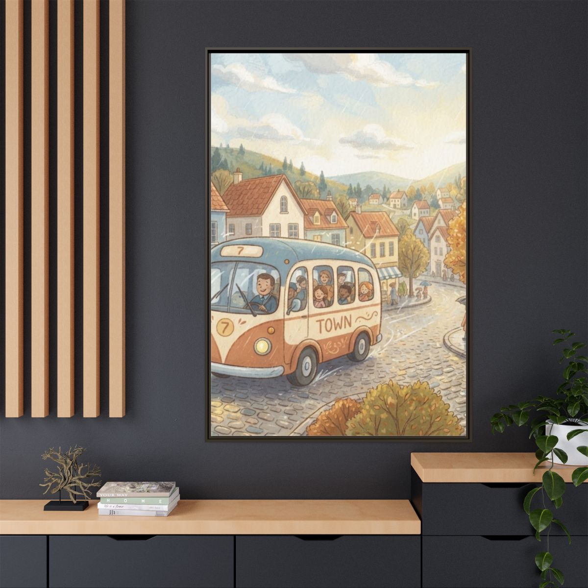 Matte Canvas Framed - Cozy Town Bus — Espresso / 1.25"... |...