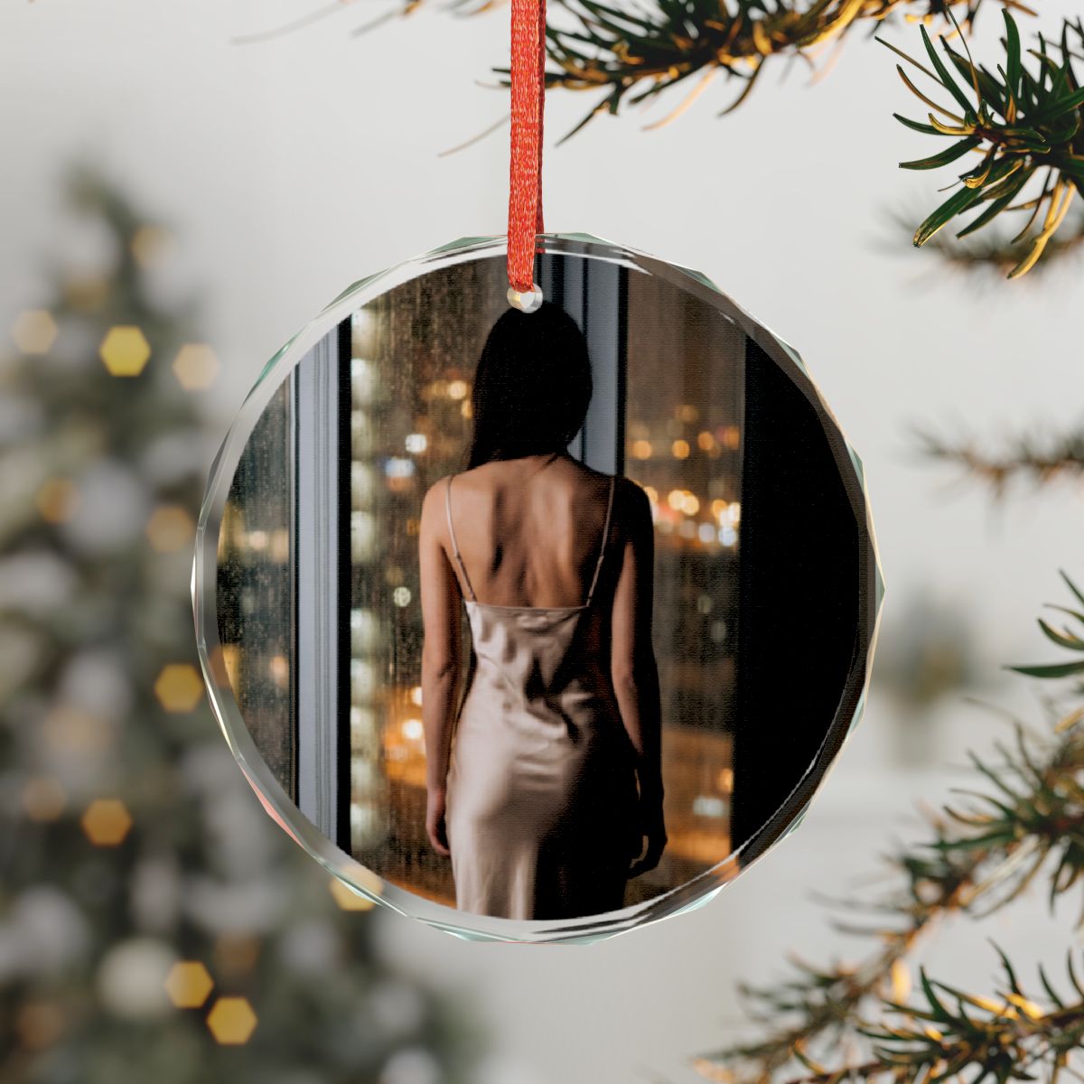 Glass Ornament - Amber Night Romance
