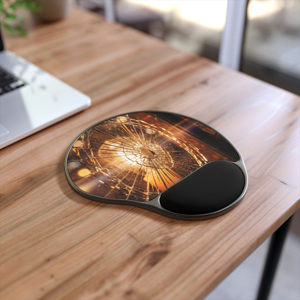 Mouse Pad With Wrist Rest - Golden Fracture Kinetic Art |...