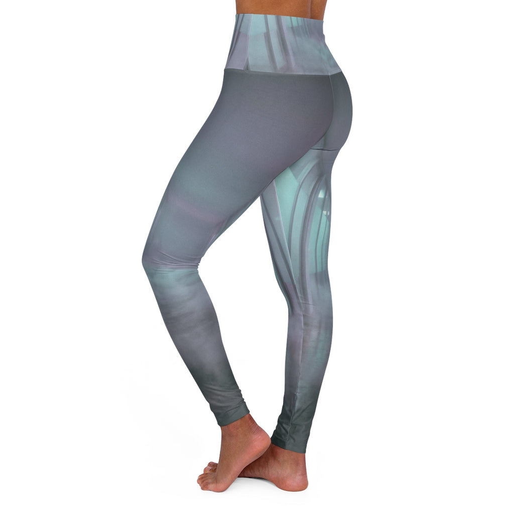 High Waisted Yoga Leggings - Liminal Corridor Fog Art Print...