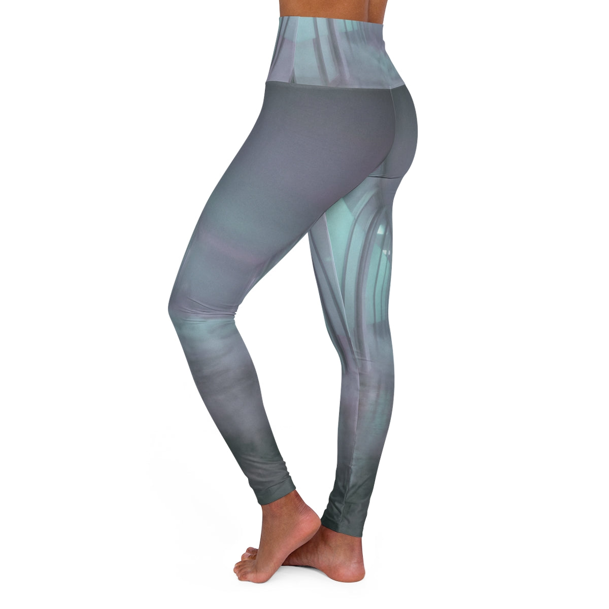 High Waisted Yoga Leggings - Liminal Corridor Fog Art Print...