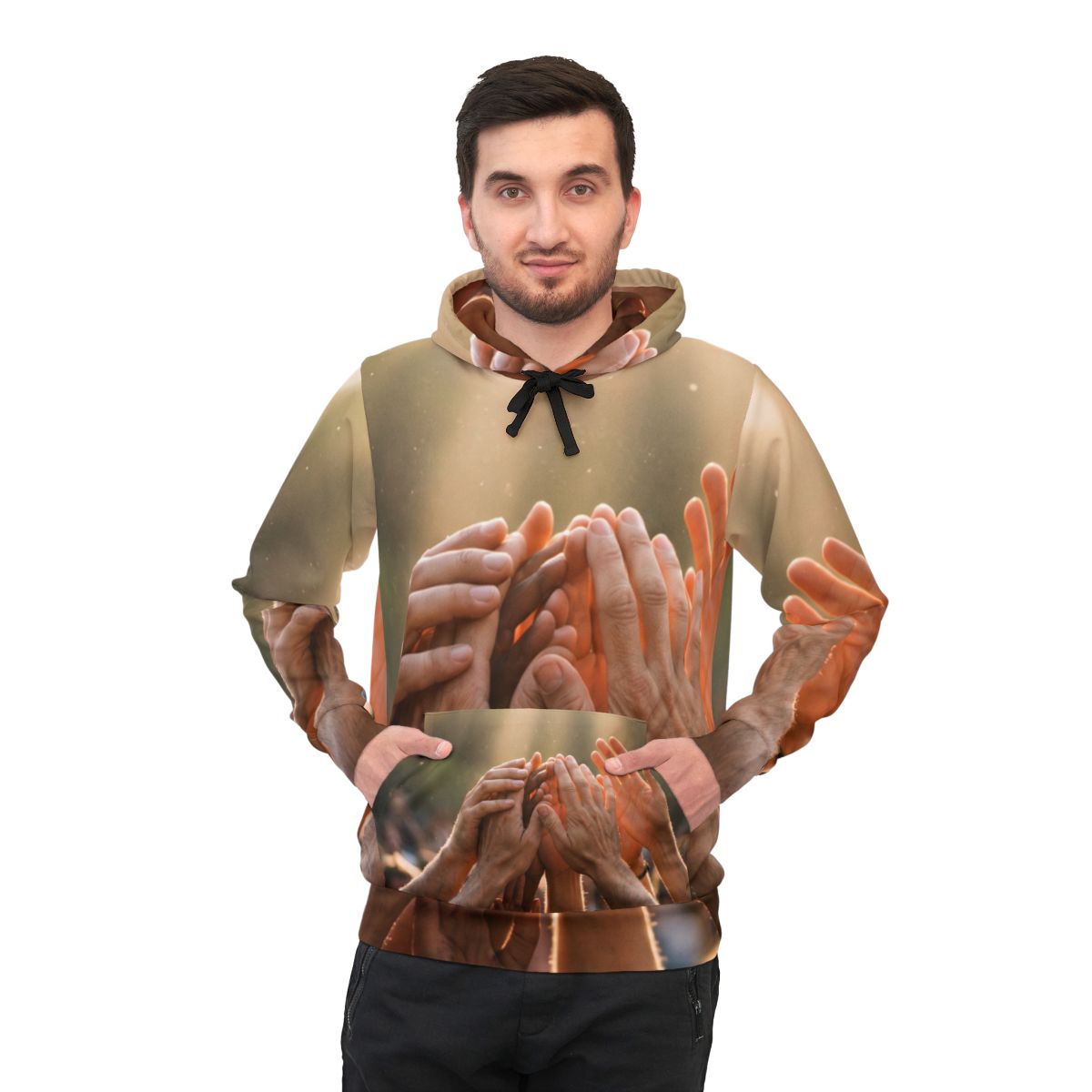 Men's Athletic Hoodie - Golden Rays of Unity Wall Art |...