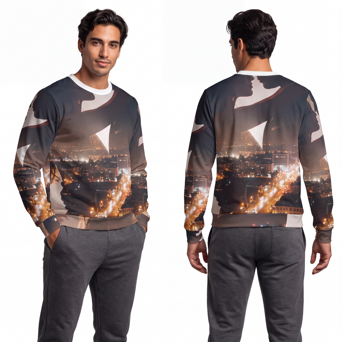 Men's Lightweight Sweatshirt - City Twilight | Echovira...