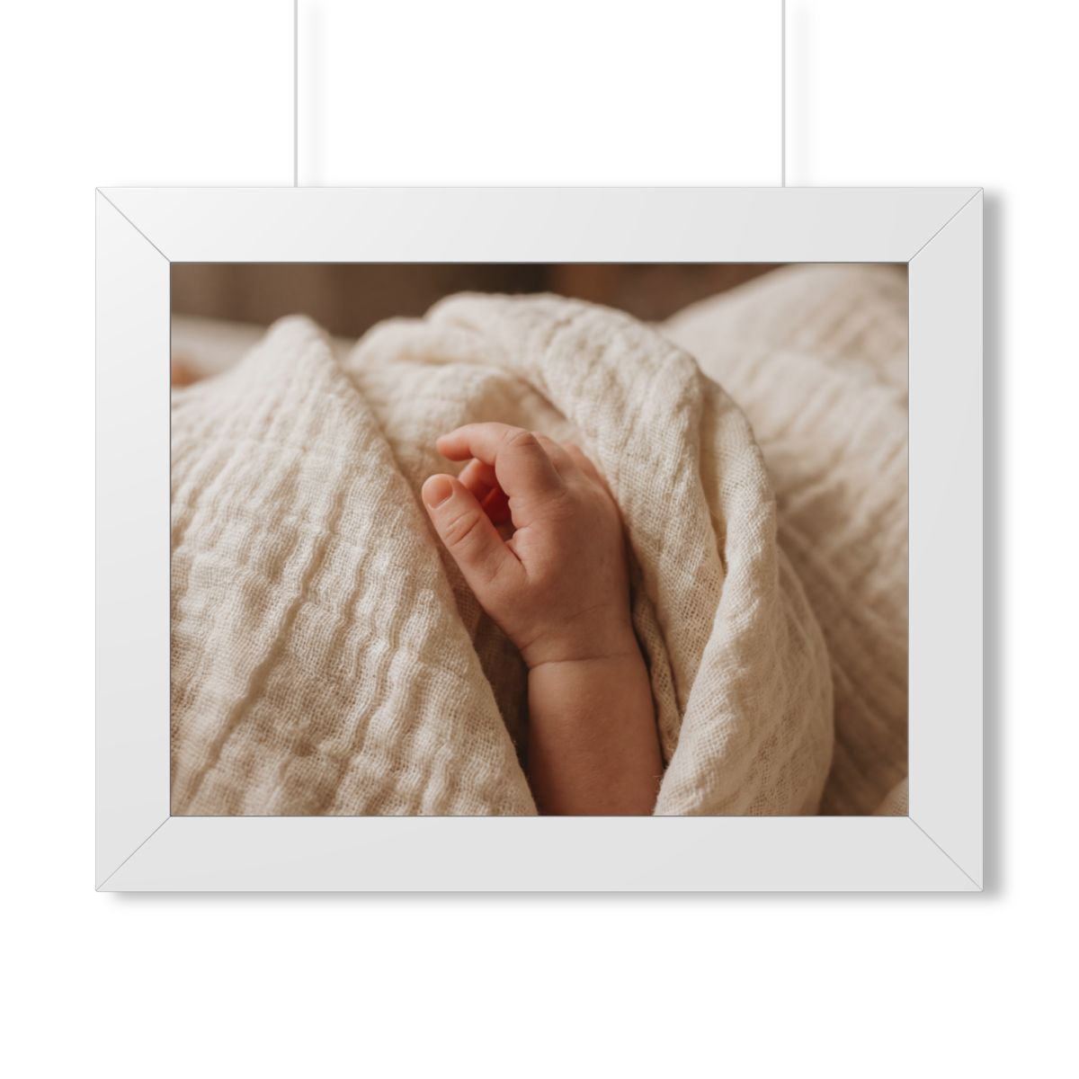 Framed Horizontal Poster - Tender Newborn Hand in Soft... |...