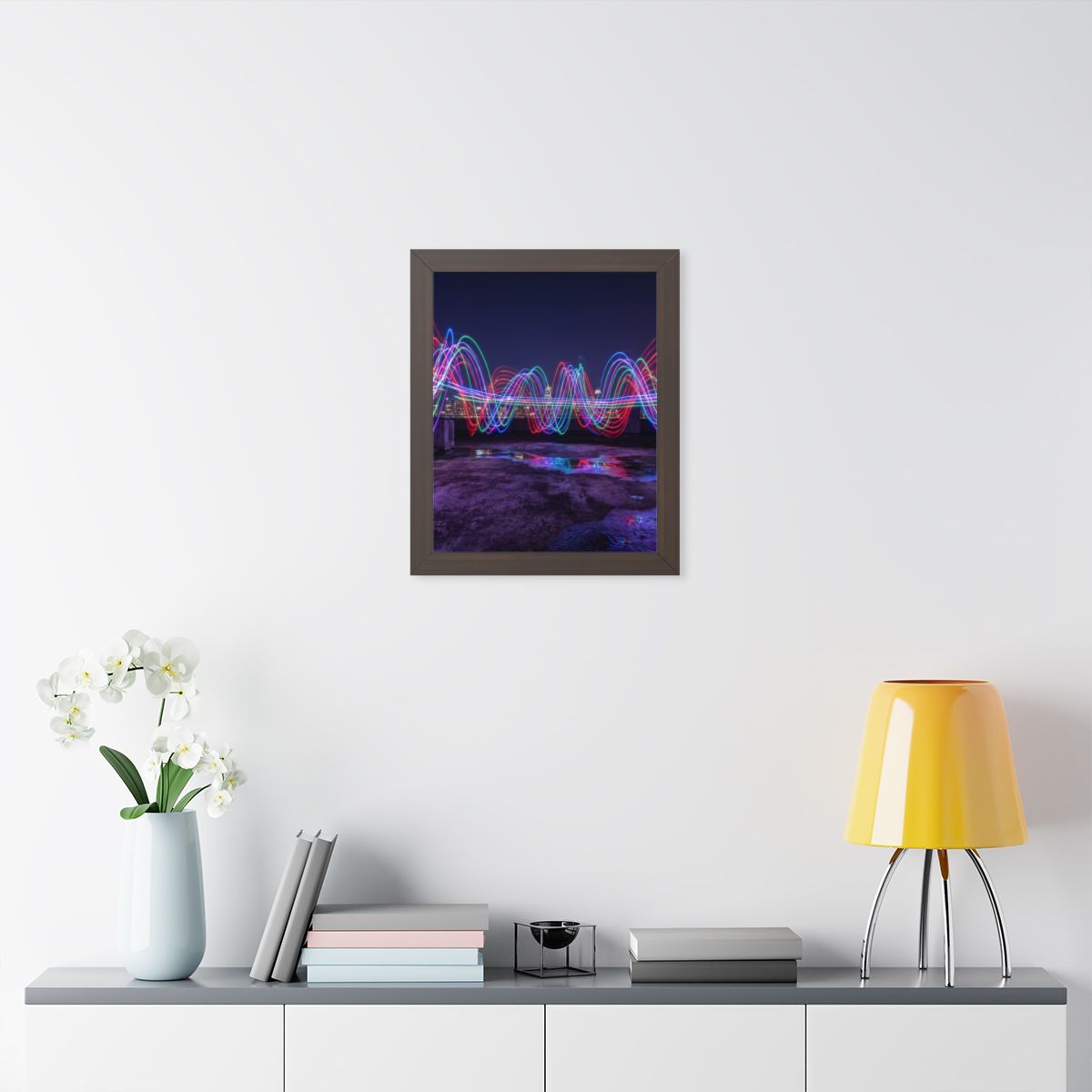 Framed Vertical Poster - Neon Wave Night — Walnut (11×14......