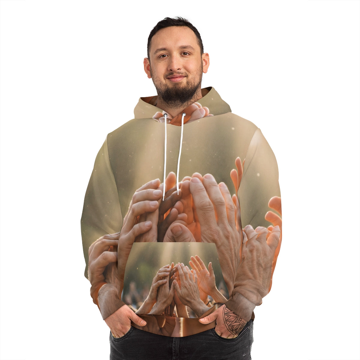 Men's Fashion Hoodie - Golden Rays of Unity Wall Art |...