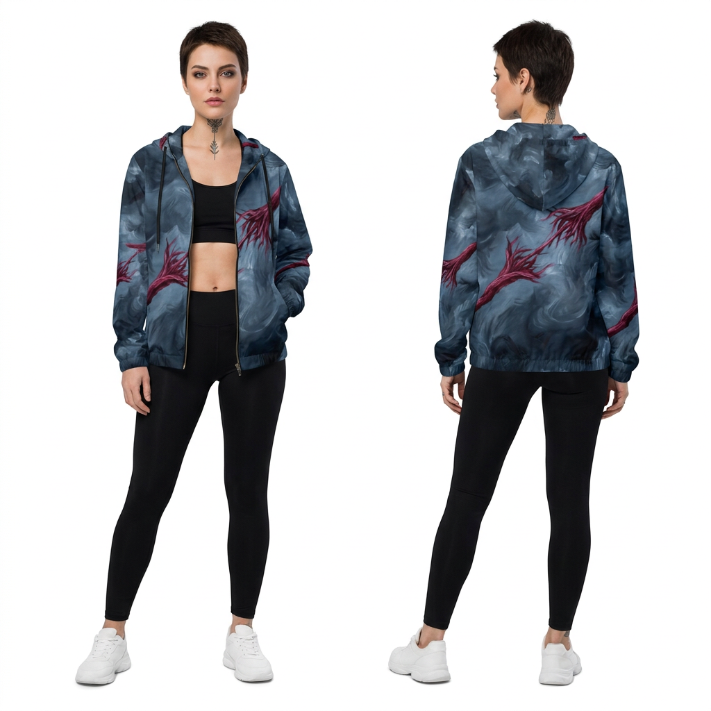 Women's Full-Zip Hoodie with Abstract Art