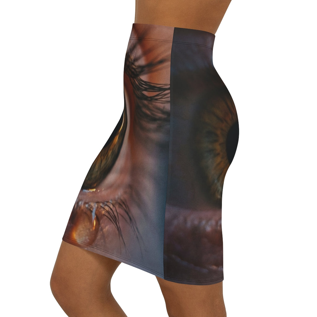 Women's Mid-Waist Pencil Skirt - Amber Iris Reflection Fine...